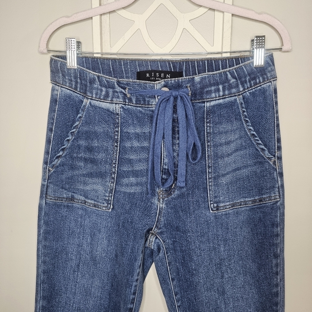 Risen Los Angeles Denim Utility Chore Jogger Soft Stretchy Tie Fronts Jeans - Picture 3 of 12